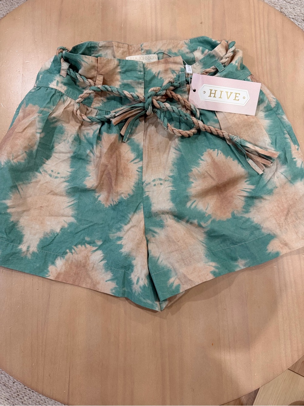 Ulla Johnson women’s Green & Tan Tie-Dye Paperbag Waist Shorts